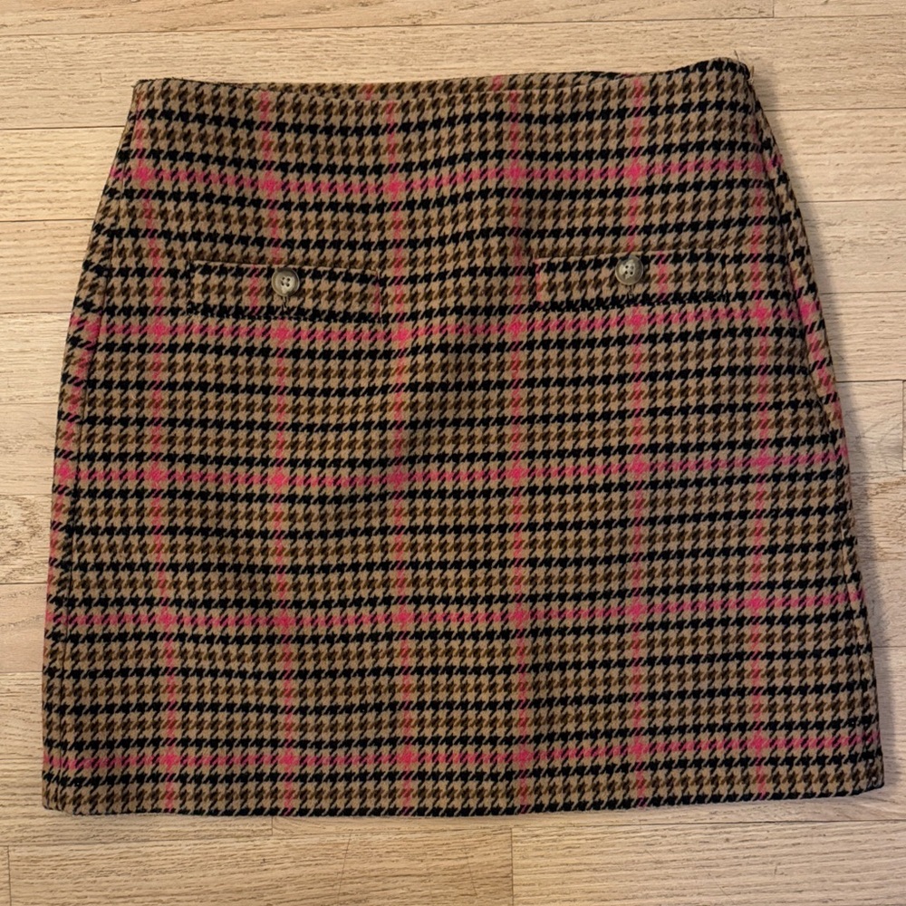 LOFT Checkered Pencil Skirt in Pink and Brown